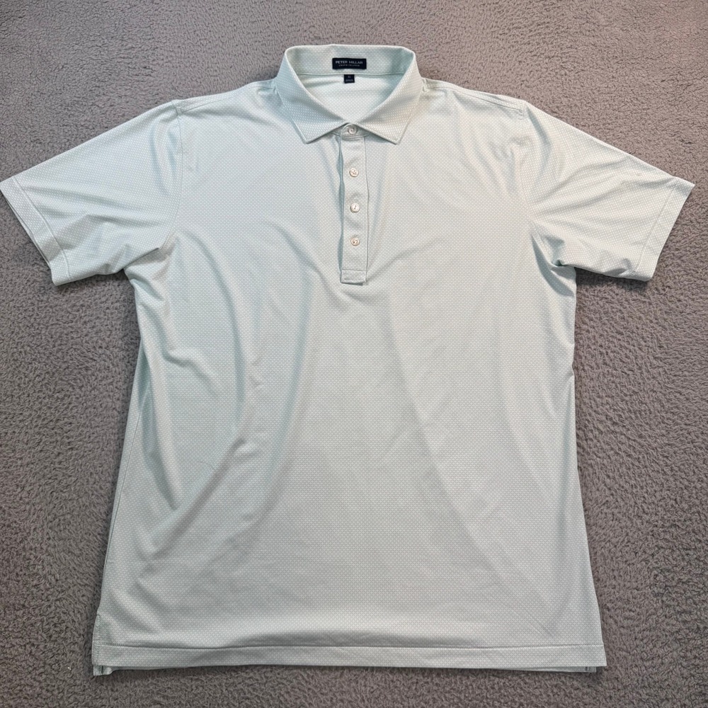 Peter Millar Crown Crafted Mens XL Polo Shirt Green Geometric Performance Golf